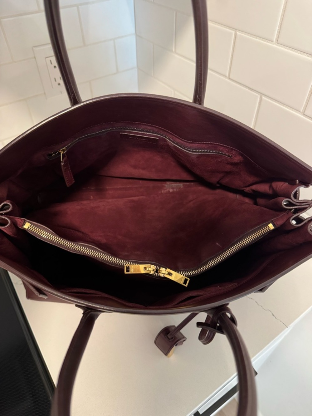 Saint Laurent Sac de Jour Large Bordeaux Leather Tote SDJ Gold Hardware Lock Key - Picture 11 of 16